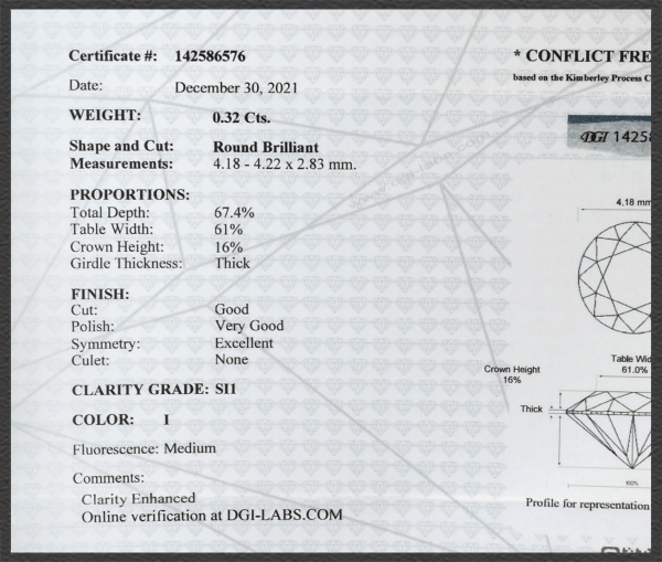 Brillant 585 Gold Ring, 0,32ct, Si1; DGI Zertifikat